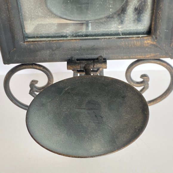 Distressed Metal Mirrored Pillar Candle Pair of 2 Bronze Toned Wall Sconces - Picture 4 of 9